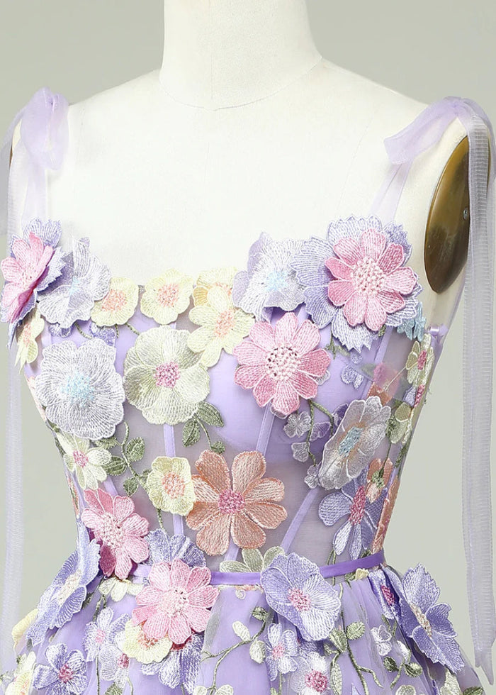 Domino | Stand Out in Enchanting Flower Homecoming Dresses This Season - Light Purple Floral - PromDressClub