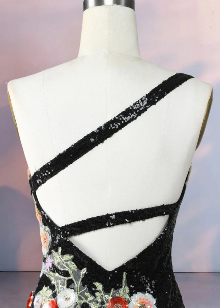 Dondola | Get Noticed in This Black Floral Homecoming Dress with Sequins - Black Floral - PromDressClub