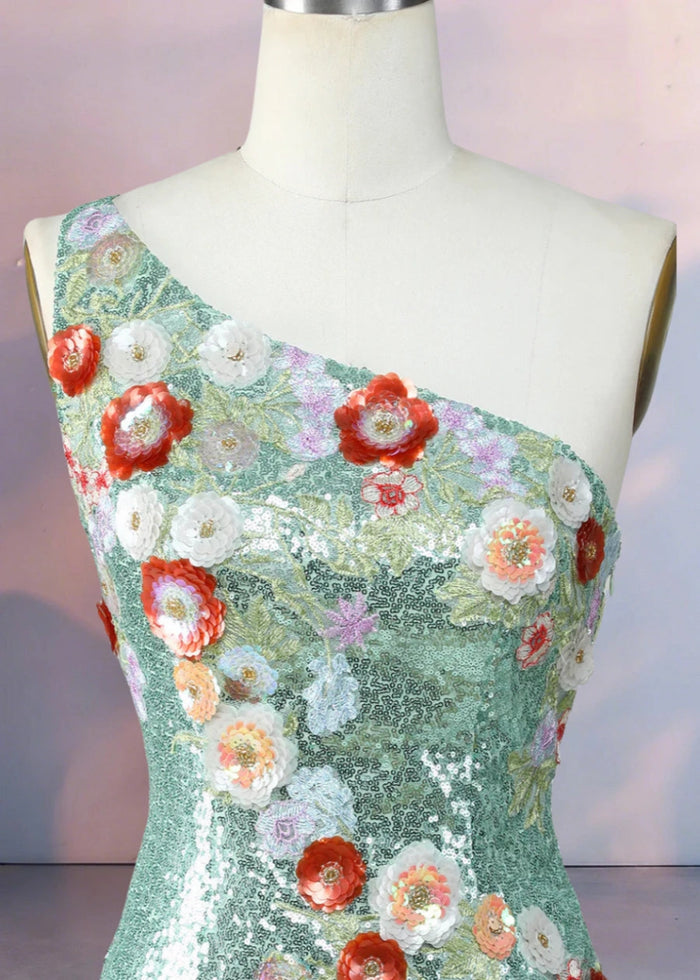 Dondola | Get Noticed in This Black Floral Homecoming Dress with Sequins - Sage Floral - PromDressClub