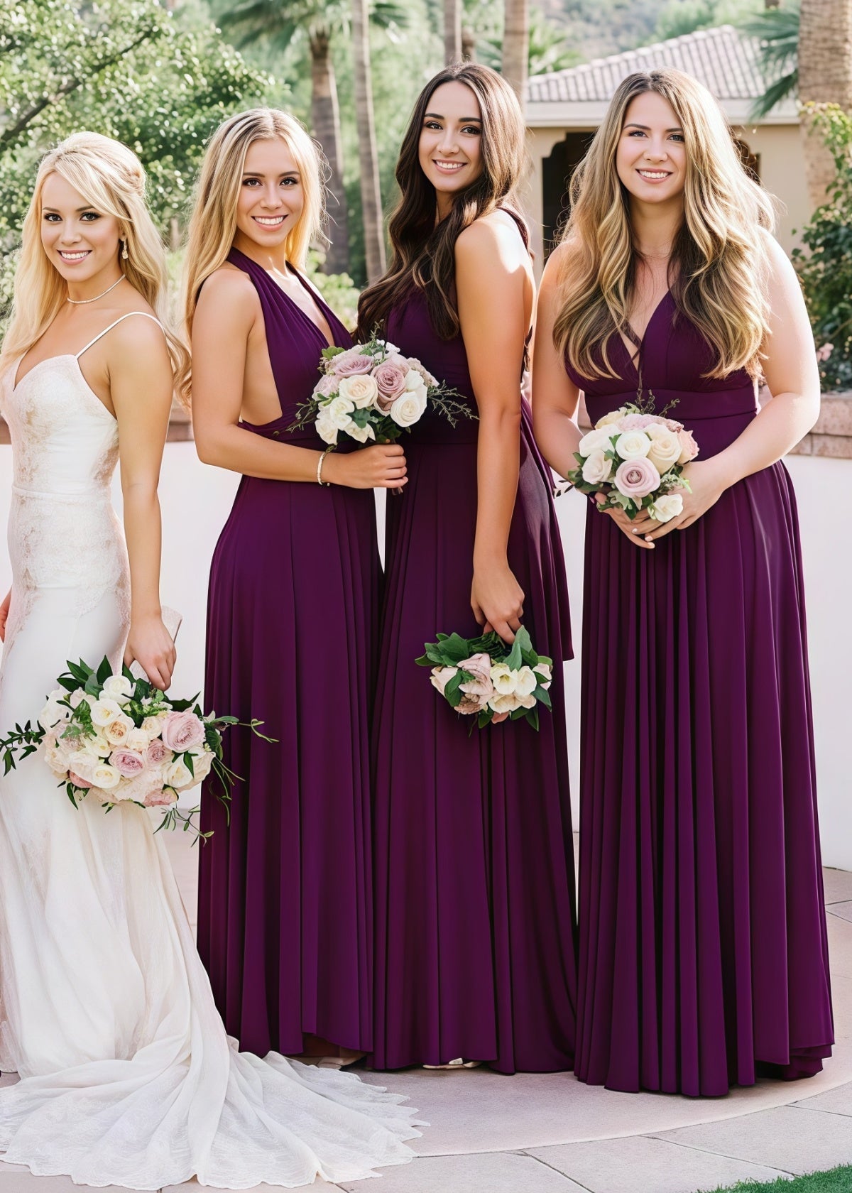 Donna | Lavish Looks Infinity Dark Purple Chiffon Maxi Bridesmaid Dress with Multiway Convertible - Price #price_variant_lowest# - Dark Purple - PromDressClub