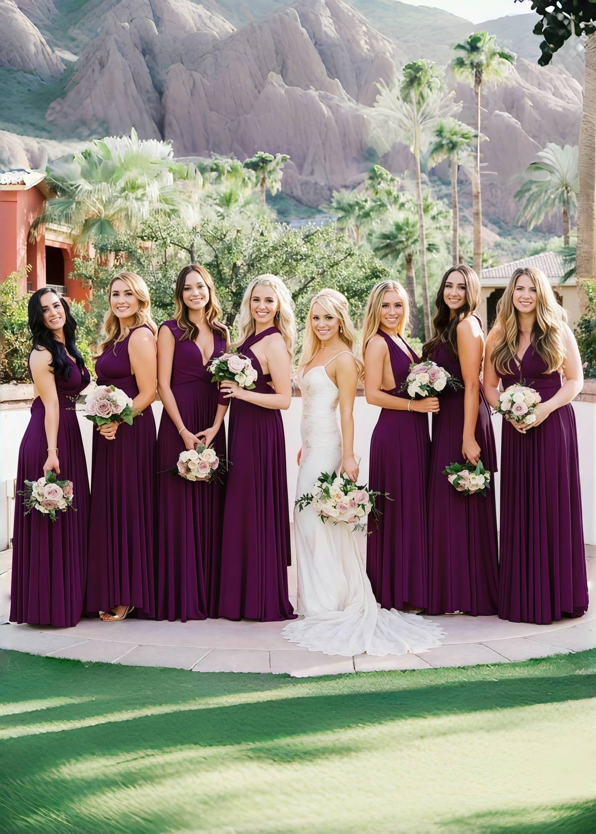Donna | Lavish Looks Infinity Dark Purple Chiffon Maxi Bridesmaid Dress with Multiway Convertible - Price #price_variant_lowest# - Dark Purple - PromDressClub