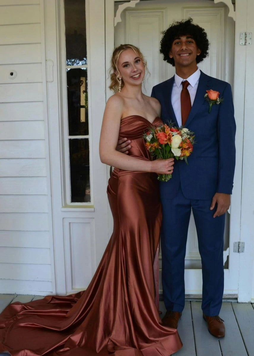 Donna | Mermaid Strapless Emerald Green and Blue Corset Prom Dress Split with Train - Orange - PromDressClub