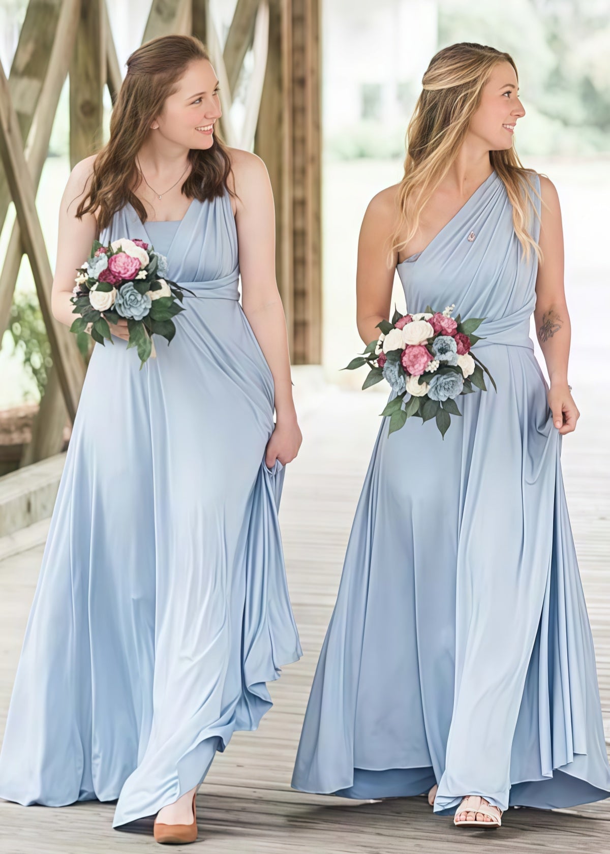 Doreen | Romance Dreamer Convertibl Dusty Blue Chiffon Maxi Bridesmaid Dress with Multiway Infinity - Dusty Blue - PROMDRESS Club