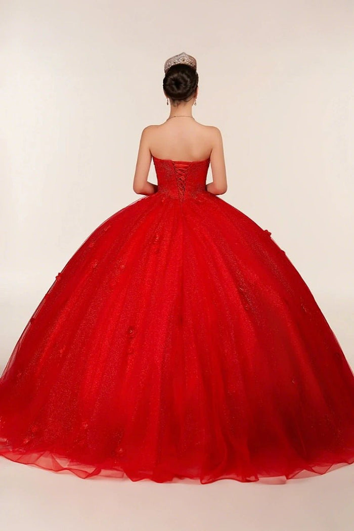 Dorothy | Gorgeous Glitter Red 3D Flower Quinceanera Dresses - Available in Fuchsia, Navy Blue, Royal Blue & Black! - Red - PromDressClub