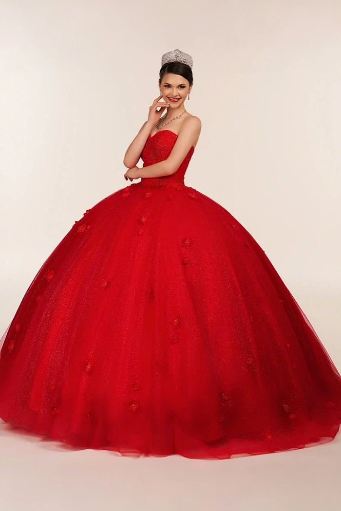 Dorothy | Gorgeous Glitter Red 3D Flower Quinceanera Dresses - Available in Fuchsia, Navy Blue, Royal Blue & Black! - Red - PromDressClub