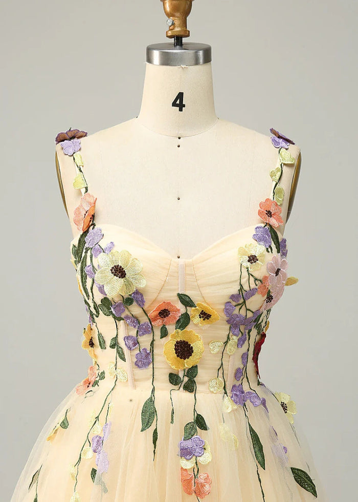 Druzelle | Find Your Dream Corset Homecoming Dress: Floral Styles Available Now - Champagne Floral - PromDressClub