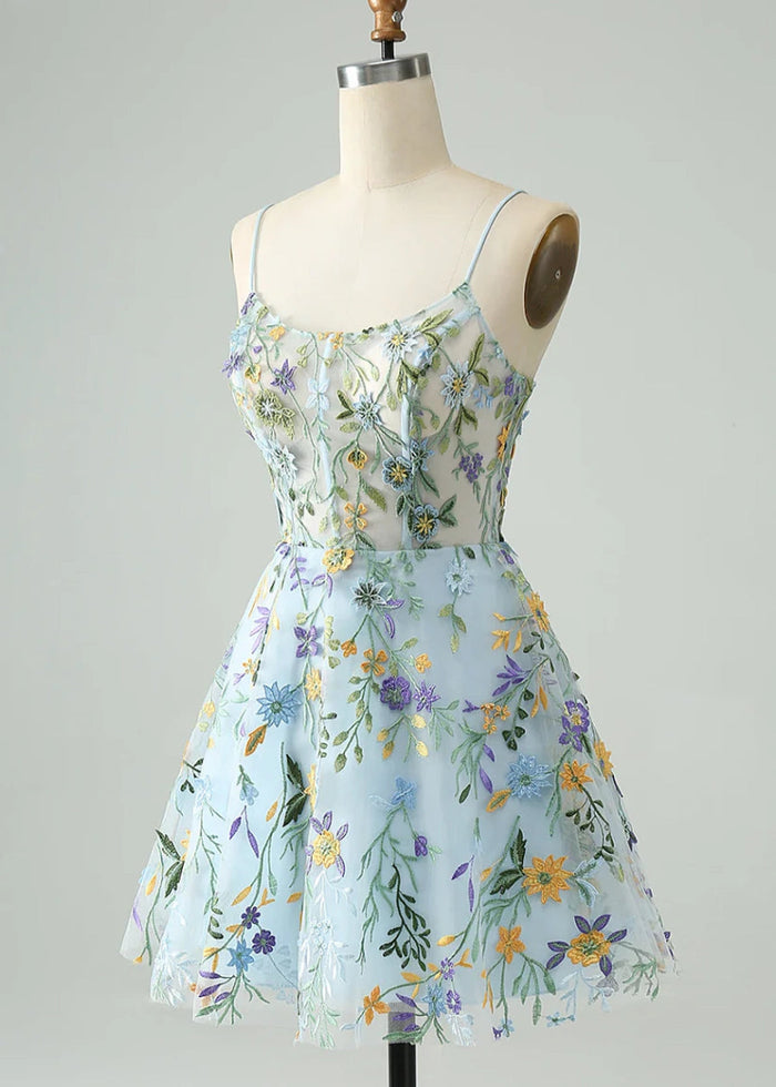 Dyphna | Discover the Perfect Light Blue Floral Homecoming Dress – Comfort Meets Style! - Light Blue Floral - PromDressClub