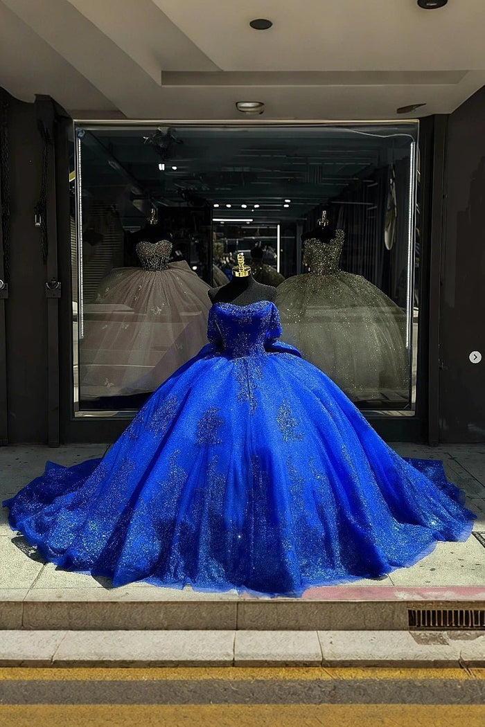 Eden | Gorgeous Royal Blue Off the Shoulder Quinceanera Dresses with Big Bow for Memorable Celebrations - Royal Blue - PromDressClub