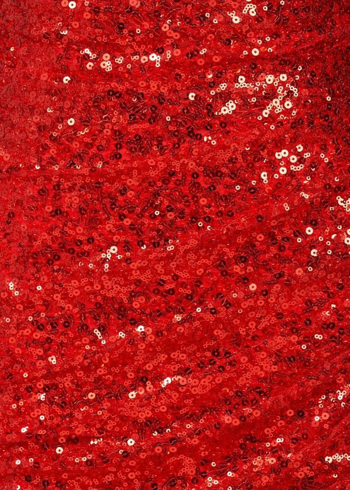 Eira Red Sparkly Prom Dress | Sheath Strapless Sweet Train Sequin Cokctail Dress with Slit - Red - PromDressClub