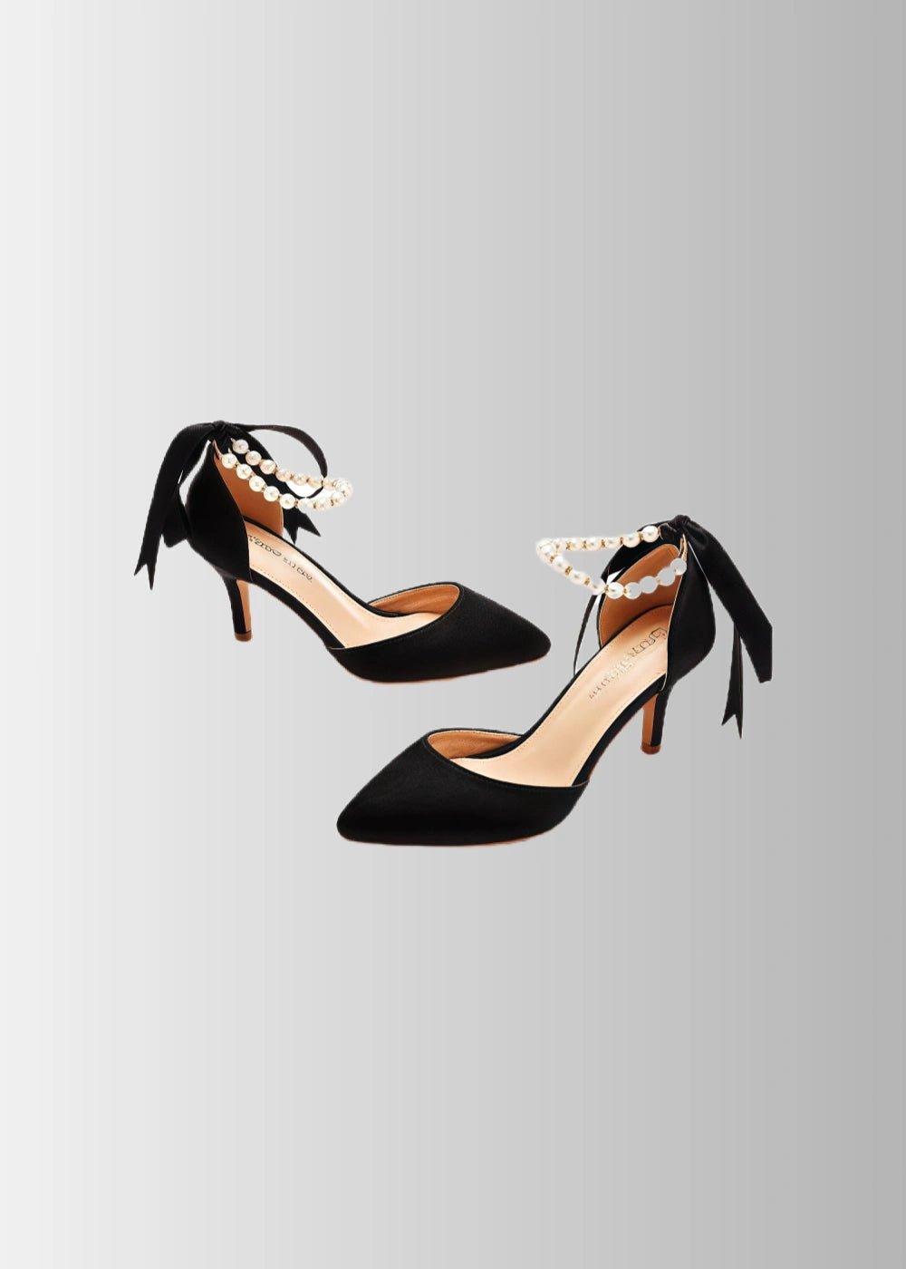 Elegant Satin Heels - Dark Green and White Pointed Toe Pearl Strap Heels for Every Occasion - Black - PromDressClub