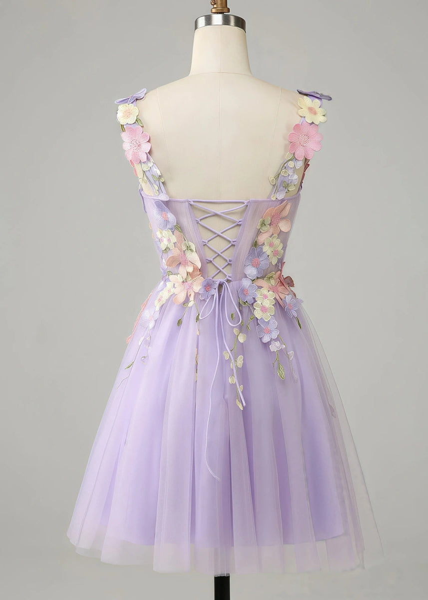 Elestren | Discover Your Dream Purple Homecoming Dress for a Magical Night - Lavender Floral - PromDressClub