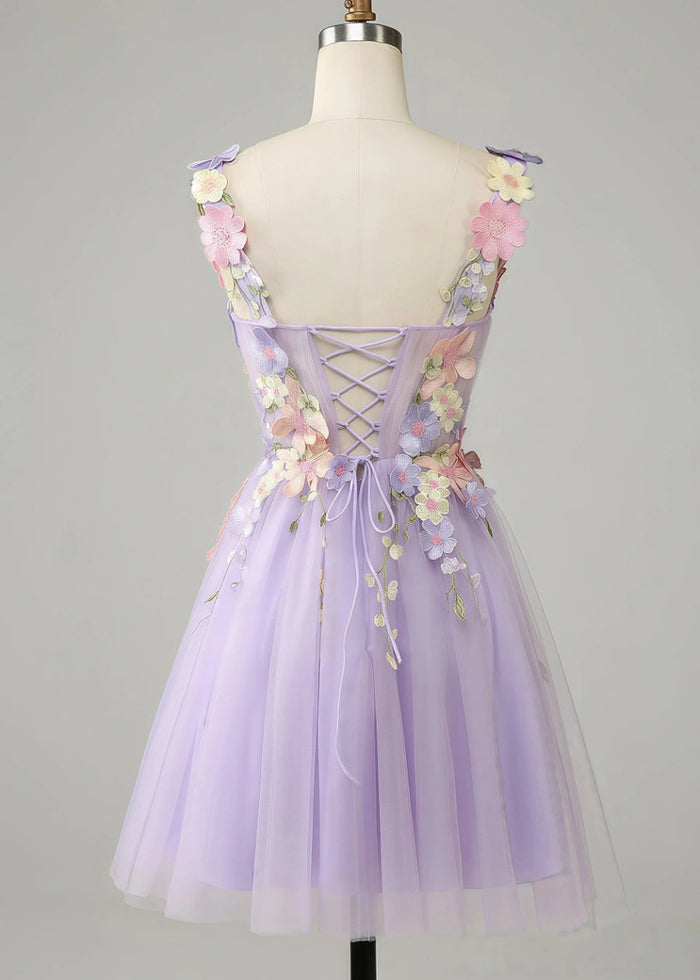 Elestren | Discover Your Dream Purple Homecoming Dress for a Magical Night - Lavender Floral - PromDressClub