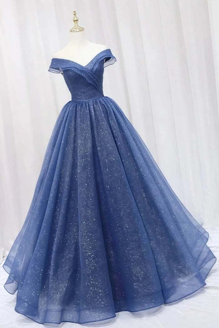 Eliana | Exquisite Off the Shoulder Glitter Navy Blue Quinceanera Dresses for Unforgettable Moments - Navy Blue - PromDressClub