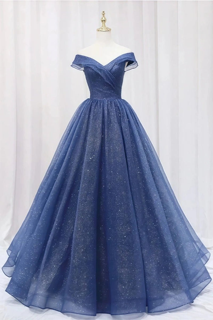 Eliana | Exquisite Off the Shoulder Glitter Navy Blue Quinceanera Dresses for Unforgettable Moments - Navy Blue - PromDressClub
