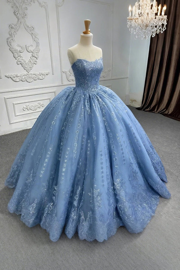 Elizabeth | Exquisite Glitter Blue Strapless Quinceanera Dresses - Perfect for Memorable Celebrations - Blue - PromDressClub