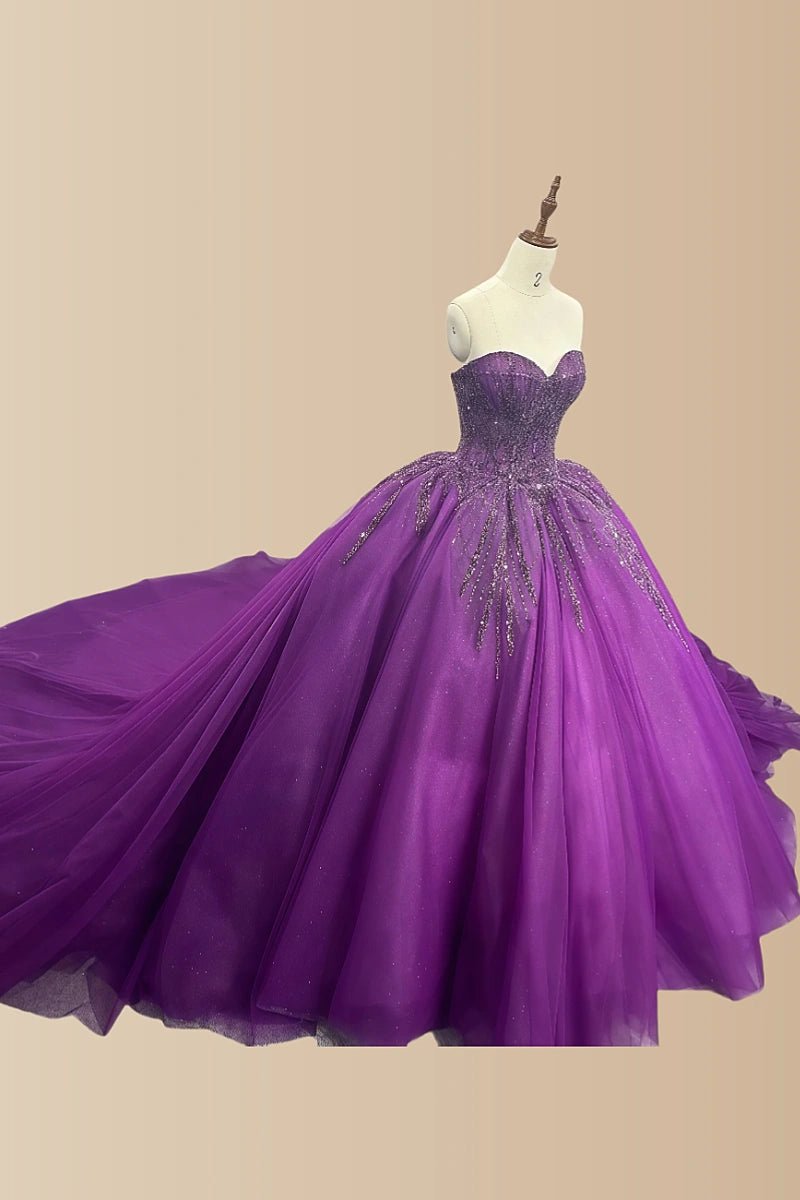 Elle | Gorgeous Dark Purple Beaded Quinceanera Dresses - Stunning and Elegant Prom Attire - Dark Purple - PromDressClub
