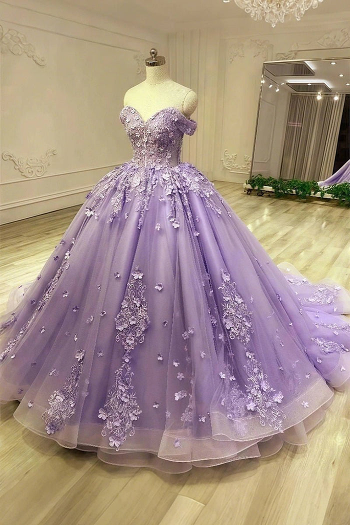 Ellen | Exquisite Lavender & Light Blue Flower Quinceanera Dresses Off the Shoulder - Lavender - PromDressClub