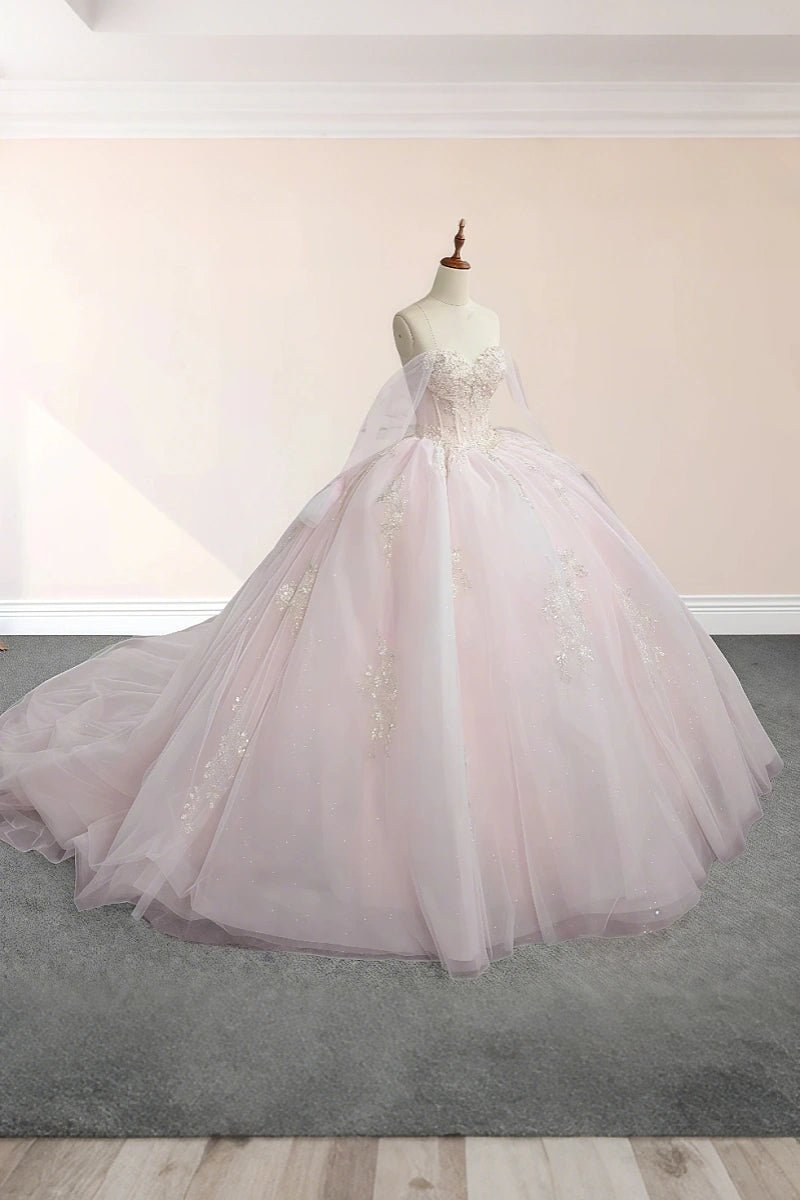 Ellie | Exquisite Light Pink Lace Strapless Corset Quinceanera Dresses for Memorable Celebrations - Light Pink - PromDressClub