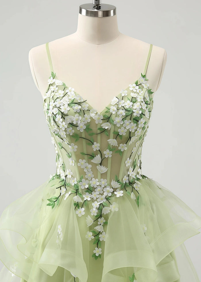 Elowen | Transform Your Homecoming Night! Find the Perfect Green Dress with Floral Magic - Light Green Floral - PromDressClub
