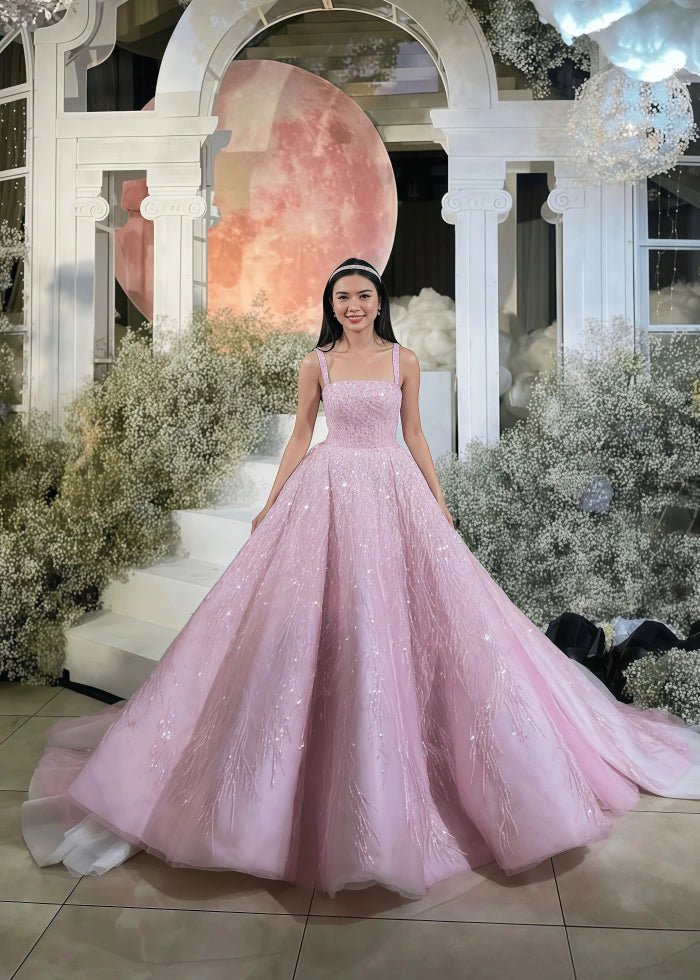 Elsa | Stunning Glitter Pink Square Neckline Quinceanera Dresses for Memorable Events - Pink - PromDressClub