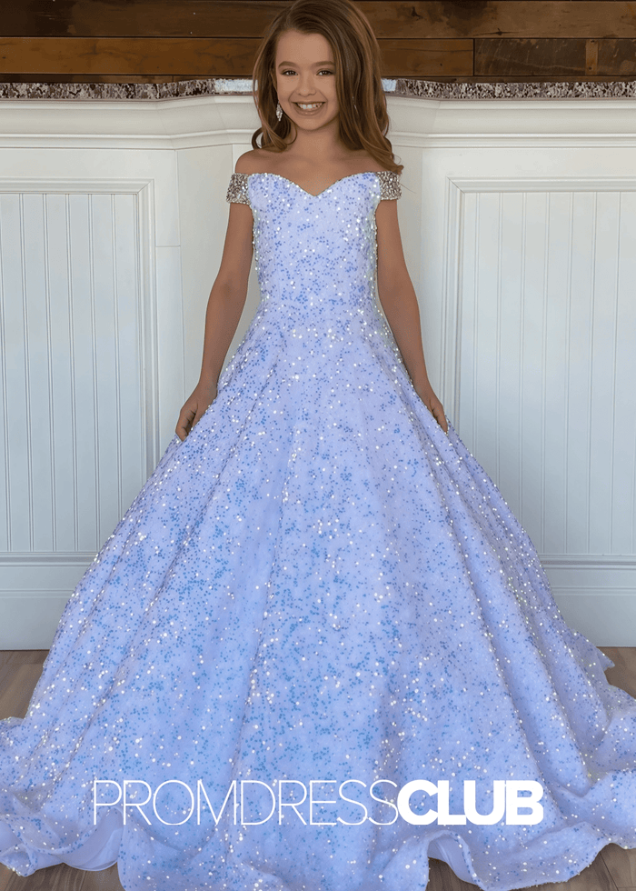 Elvira | Iridescent Sequin White Pageant Dresses for Girls - White - PromDressClub