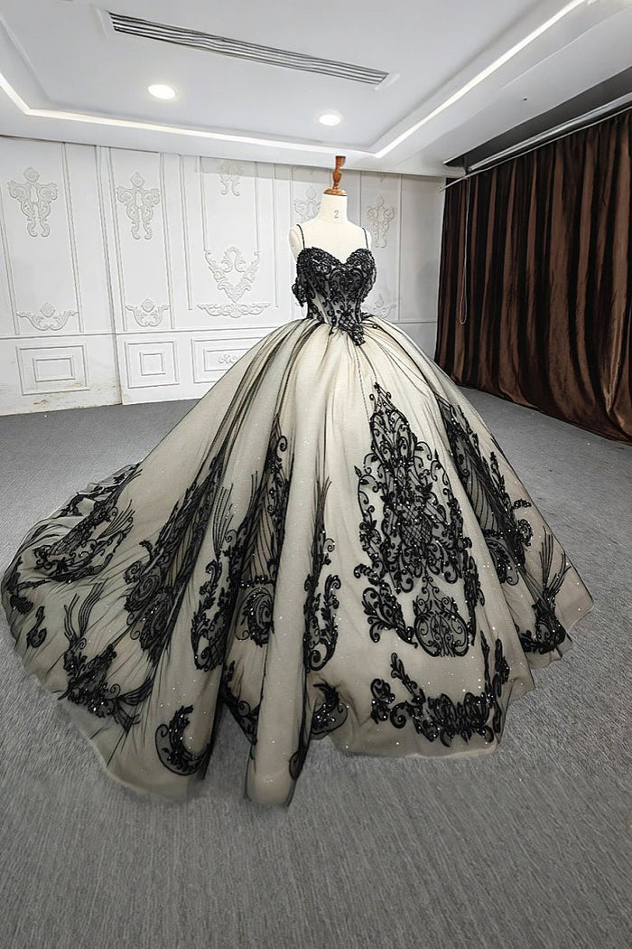 Emilia | Elegant Black Lace Beaded Quinceanera Dresses for Stunning Appearance - Black - PromDressClub