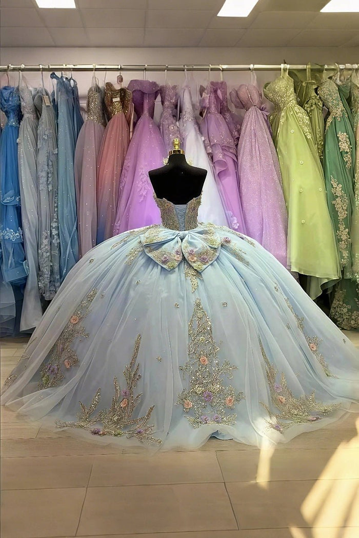 Emily | Stunning Unique Light Blue Beaded Quinceanera Dresses with Bow for Unforgettable Events - Light Blue - PromDressClub