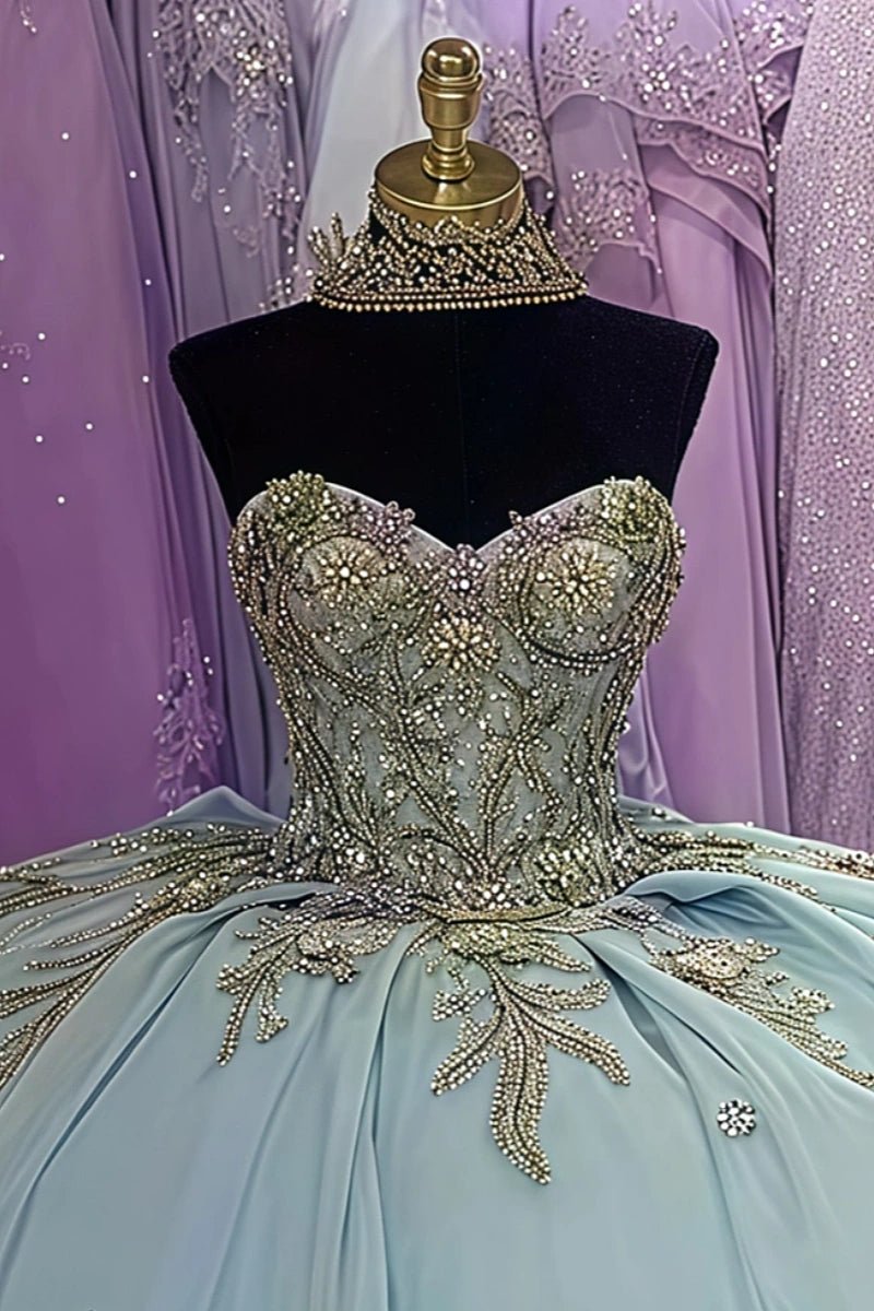 Emily | Stunning Unique Light Blue Beaded Quinceanera Dresses with Bow for Unforgettable Events - Light Blue - PromDressClub