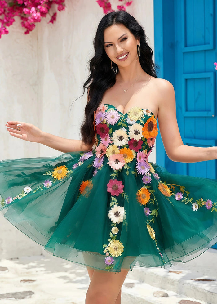 Eranthe | Discover the Ultimate Champagne Homecoming Dress: Sparkling Elegance for Your Big Moment! - Emerald Green Floral - PromDressClub