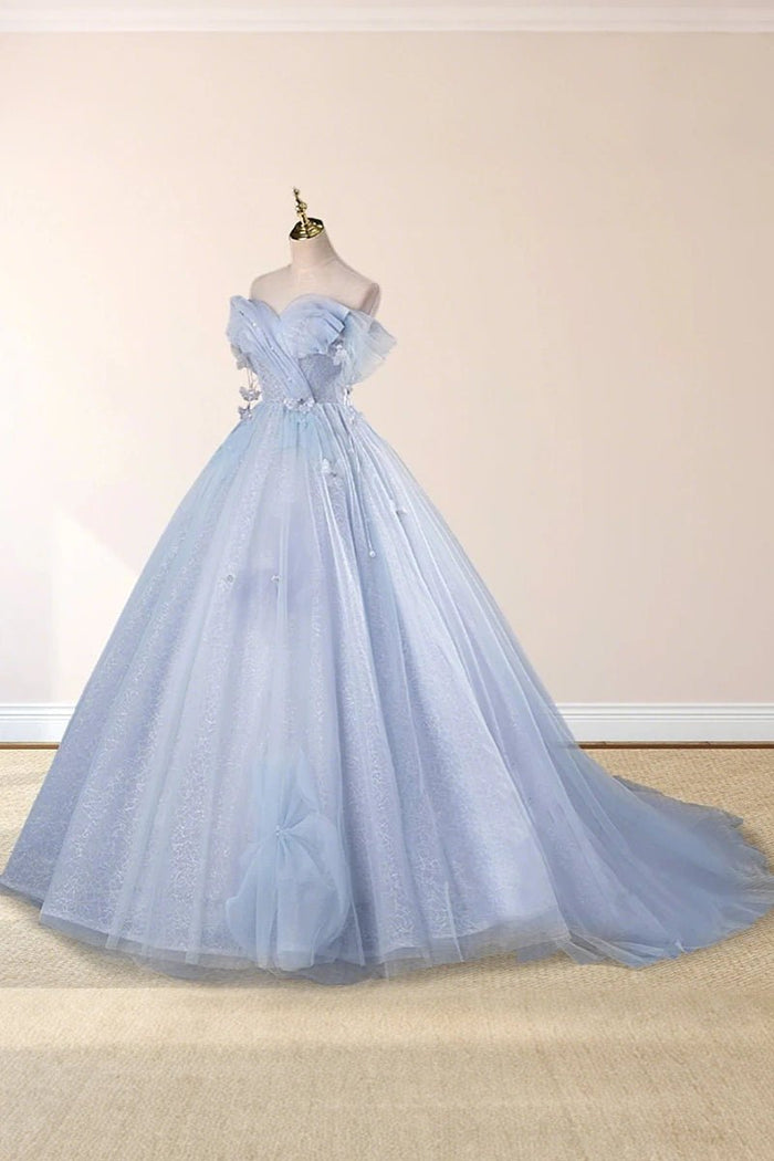 Erica | Elegant Dusty Blue Butterfly Off the Shoulder Quinceanera Dresses - Dusty Blue - PromDressClub