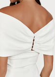 Erica | Sexy Off the Shoulder Short White Satin Wedding Dress with Bow - White - PROMDRESS Club