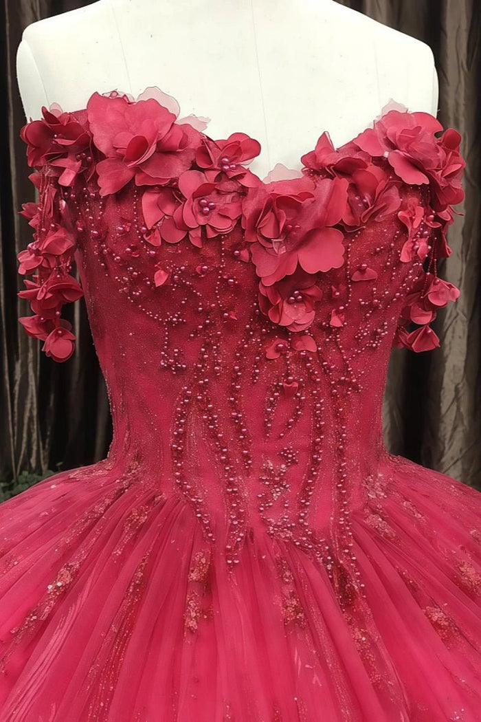Esther | Gorgeous Red Beaded Quinceanera Flower Dresses for Memorable Occasions - Red - PromDressClub