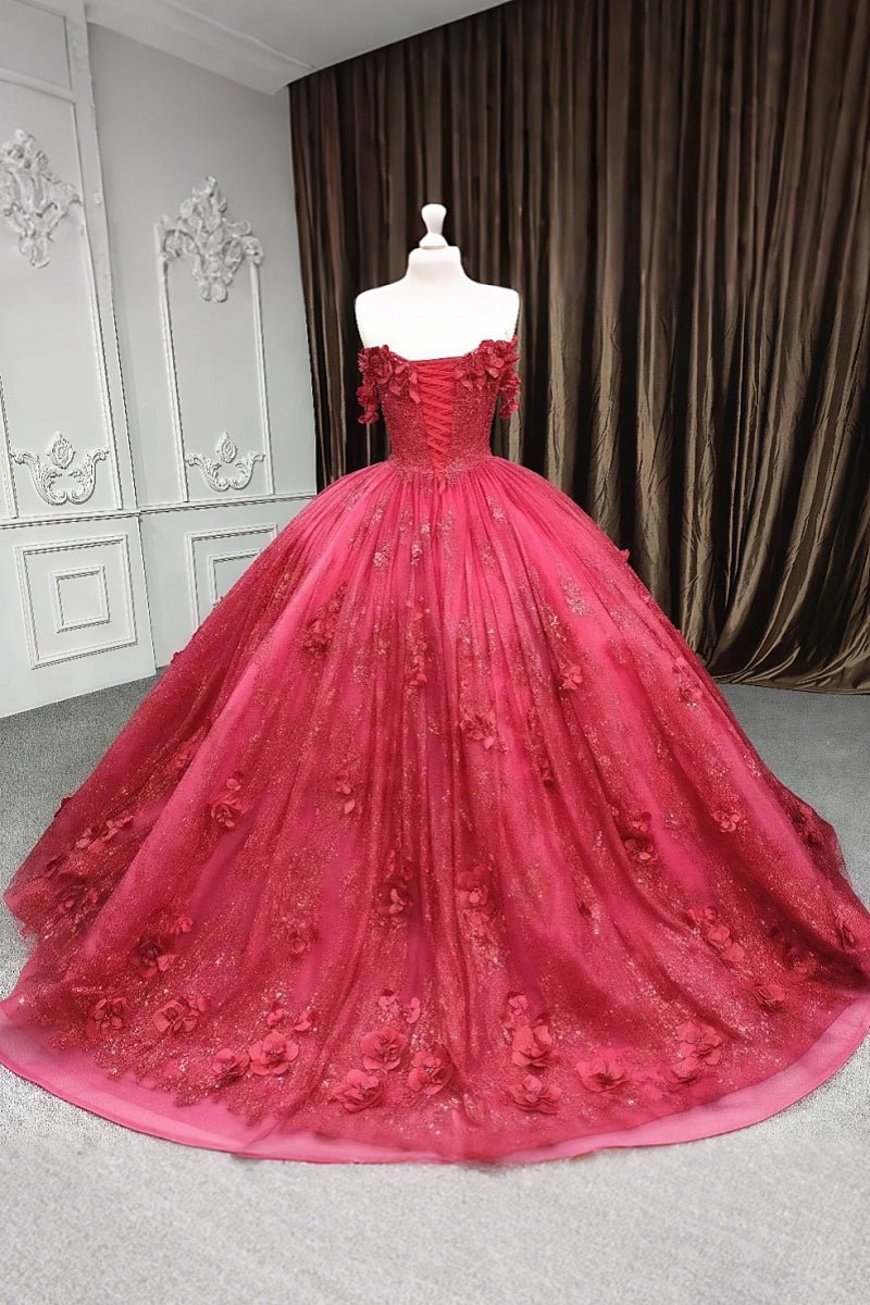 Esther | Gorgeous Red Beaded Quinceanera Flower Dresses for Memorable Occasions - Red - PromDressClub