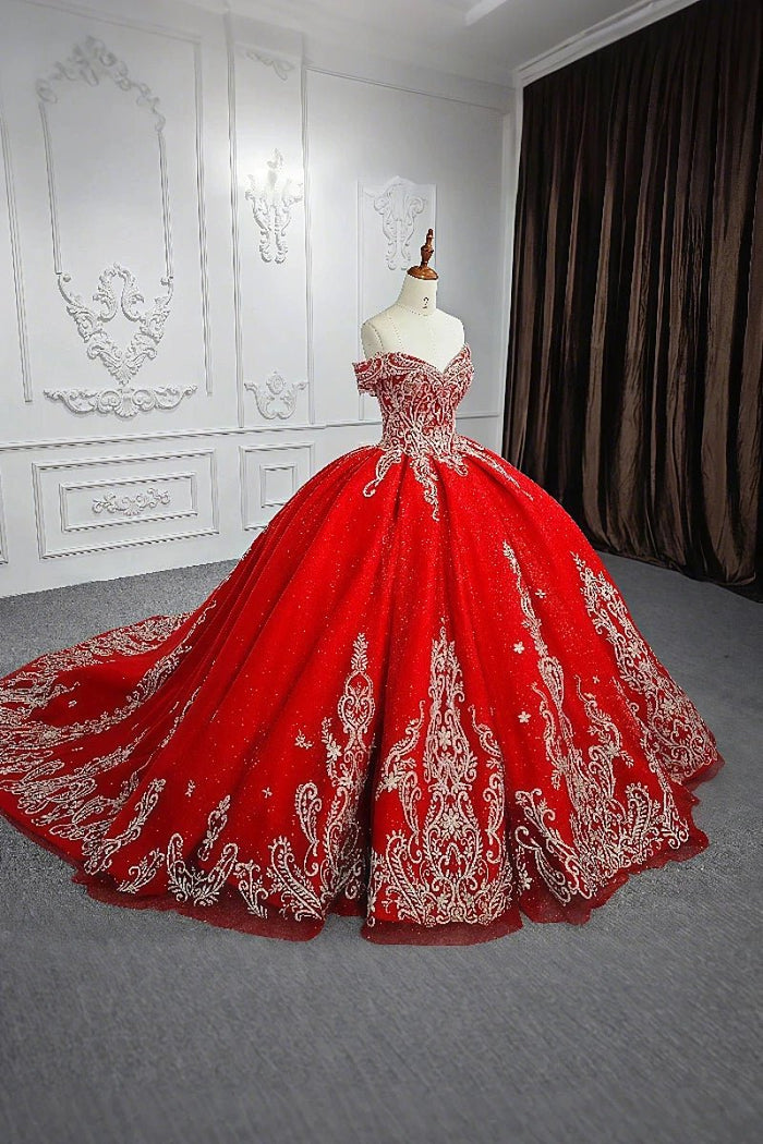 Ethel | Gorgeous Glitter Red Beaded Quinceanera Dresses for Memorable Events - Red - PromDressClub
