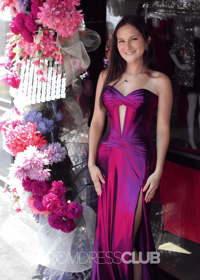 Ethel |Green Long Prom Dress Metallic With Mermaid Sweetheart Slit - Fuchsia - PromDressClub