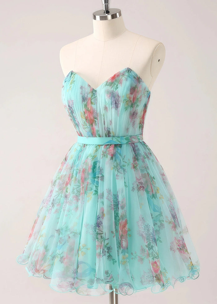 Eurielle | Shine in Spring: Strapless Floral Green Homecoming Dress Elegance - Light Green Floral - PromDressClub