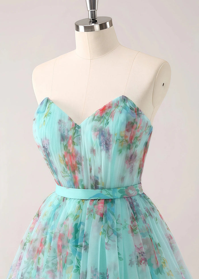 Eurielle | Shine in Spring: Strapless Floral Green Homecoming Dress Elegance - Light Green Floral - PromDressClub