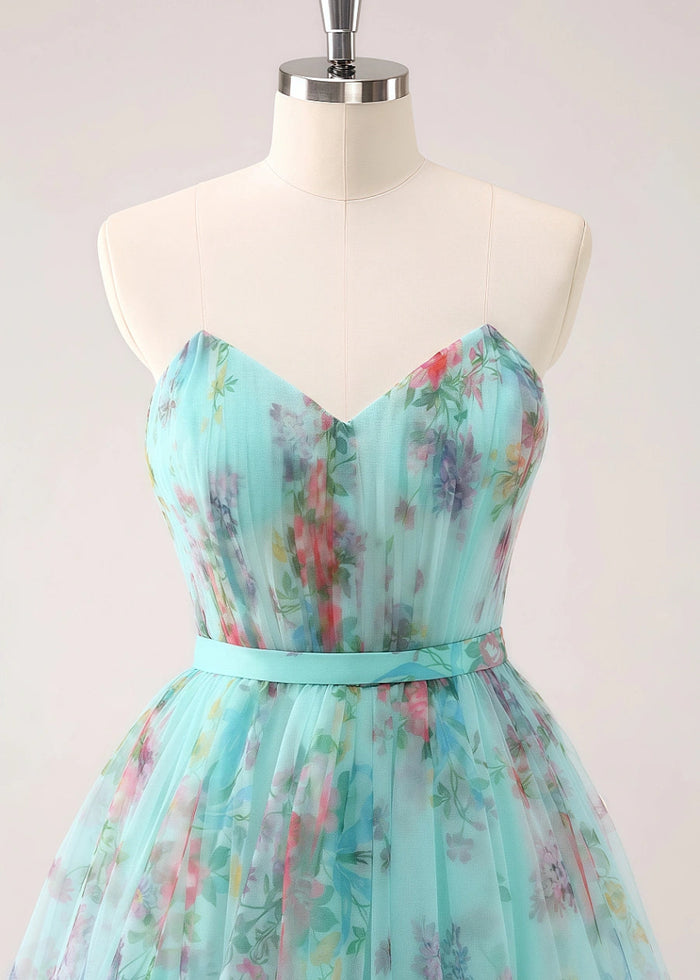 Eurielle | Shine in Spring: Strapless Floral Green Homecoming Dress Elegance - Light Green Floral - PromDressClub