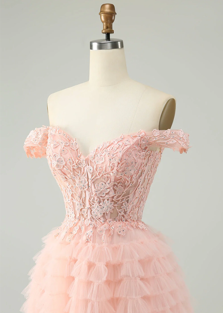 Euthymia | Stand Out with Pink Homecoming Dress: Elegant Lace for Prom Night - Light Pink - PromDressClub