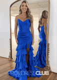 Evangeline |Mermaid Royal Blue Prom Dress Long Strapless with Slit - Royal Blue - PromDressClub