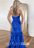 Evangeline |Mermaid Royal Blue Prom Dress Long Strapless with Slit - Royal Blue - PromDressClub