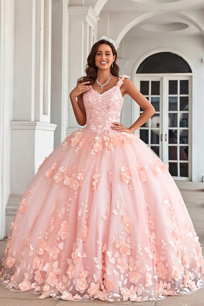 Evangeline | Stunning Pink Flower Corset Quinceanera Dresses for Memorable Events - Light Pink - PromDressClub