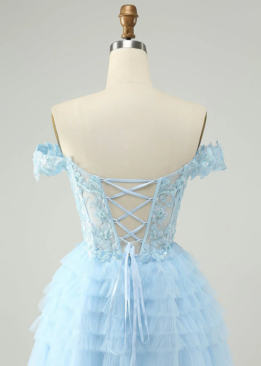 Exuperia | Shine at Homecoming in a Stunning Blue Off - the - Shoulder Dress - Light Blue - PromDressClub