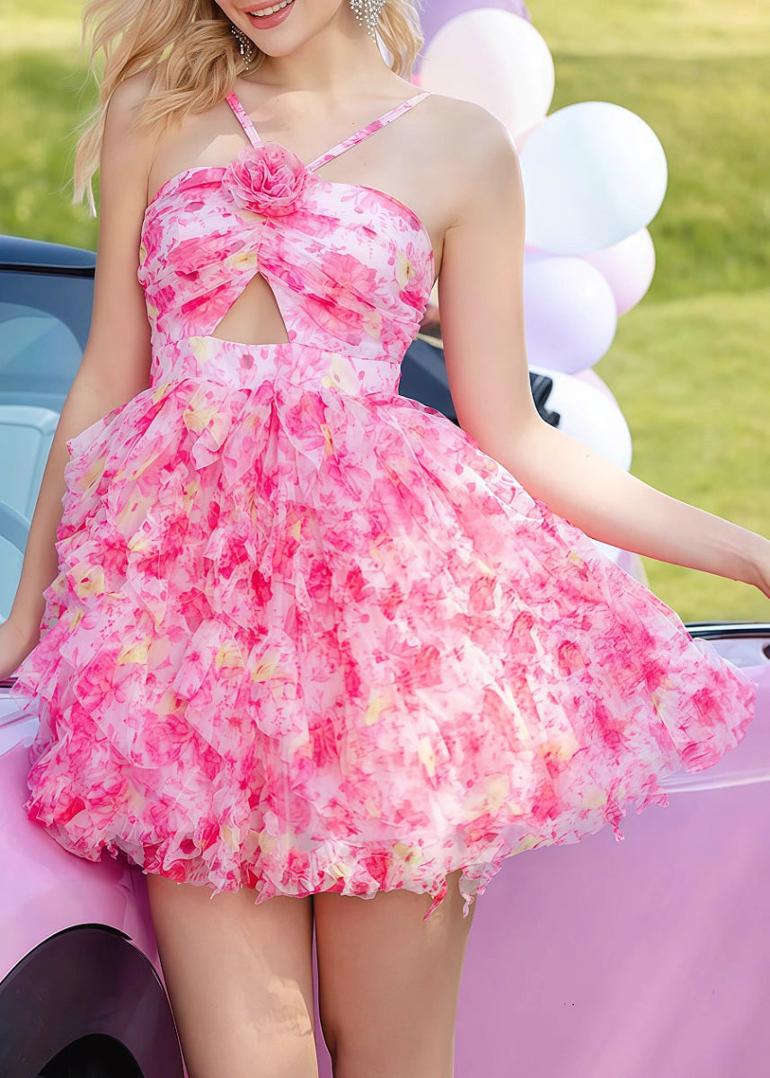 Eztli | Pink Floral Homecoming Dress: Flawless for Your Special Night! - Light Pink Floral - PromDressClub