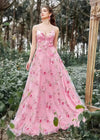 Fiona | Stunning Pink Floral Tulle A Line Corset Flower Prom Dress - Unforgettable Moments Color Pink Floral