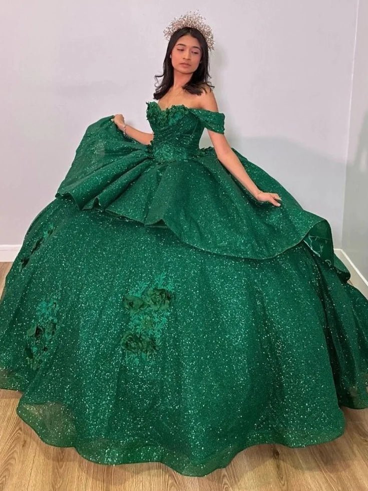 Florence | Stunning Emerald Green Flower Quinceanera Dresses for Sweet 16 - Emerald Green - PromDressClub