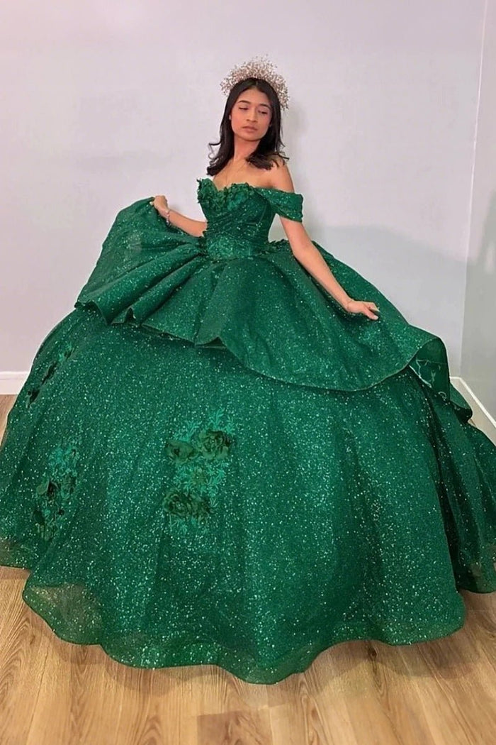 Florence | Stunning Emerald Green Flower Quinceanera Dresses for Sweet 16 - Emerald Green - PromDressClub