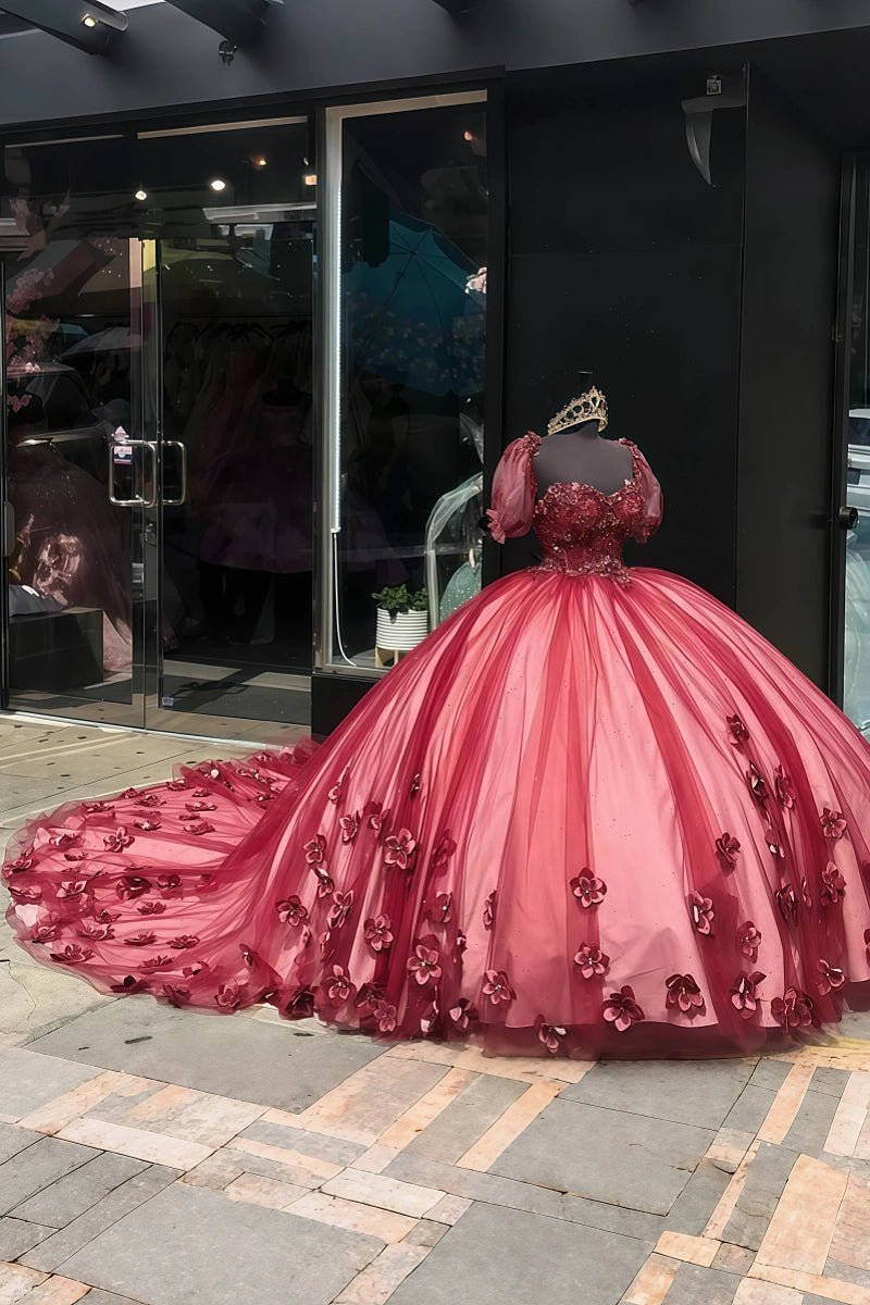 Frances | Stunning Red Quinceanera Dress with Sleeves - Ideal Sweet 16 Dress! - Red - PromDressClub