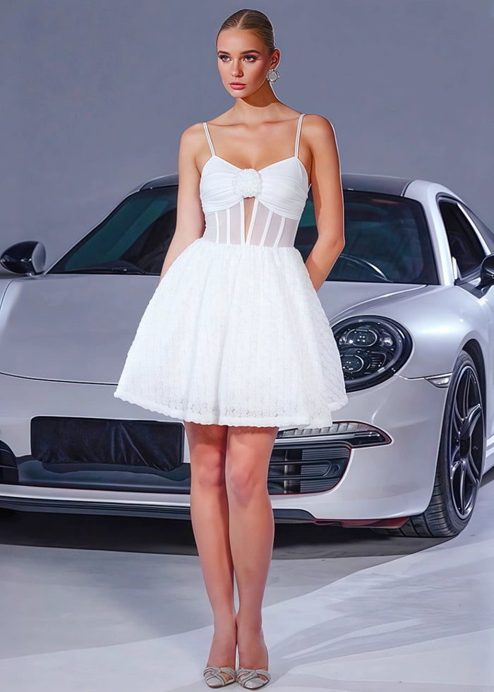 Fyodorra | Stunning White Homecoming Dress - Backless Corset Style for Dancing - White - PromDressClub