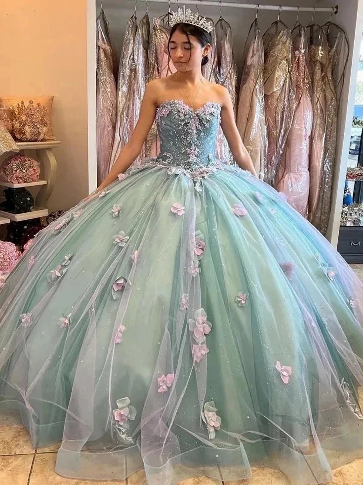 Genevieve | Elegant Sage Green Flower Quinceanera Dresses with Bow for Sweet 16 Party - Sage - PromDressClub